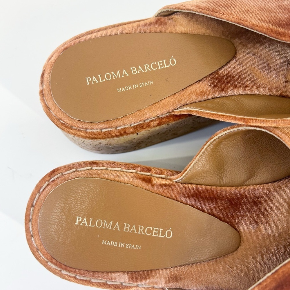 Paloma Barcelo Copper Velvet Cork Platform Sandals - Picture 6 of 7